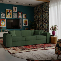 Santos Living Room Sofa Bed Chipboard Frame Polyurethane Foam Wave Springs Freestanding 252X88X79Cm Green - thumbnail 2