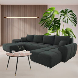 Logo U Corner Sofa Bed With Storage Reversible Side Velvet Upholstery Modern U Shaped Design Graphite