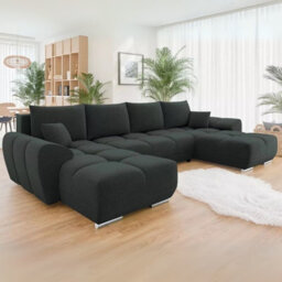 Logo U Corner Sofa Bed With Storage Reversible Side Velvet Upholstery Modern U Shaped Design Graphite - thumbnail 3