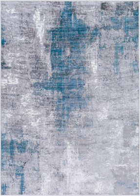 Livabliss Wanderlust-Abstract Blue Grey Cream Modern Marble Living Dining Bedroom Rug 120 X 170 Cm Easy Care, Non Shedding - image 1