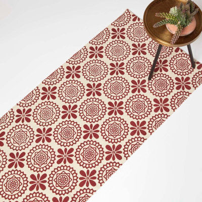 Homescapes Cassia Red Handwoven Cotton Geometric Hallway Runner Rug 66 X 200 Cm - image 1