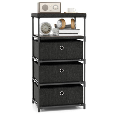 Industrial Organizer Unit Fabric Storage Tower With Wood Top-Black - image 1