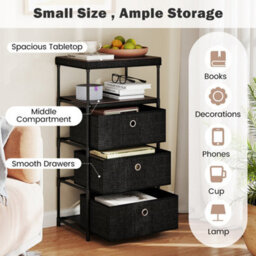 Industrial Organizer Unit Fabric Storage Tower With Wood Top-Black - thumbnail 4