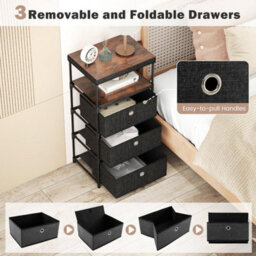 Industrial Organizer Unit Fabric Storage Tower With Wood Top-Black - thumbnail 5