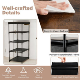 Industrial Organizer Unit Fabric Storage Tower With Wood Top-Black - thumbnail 6