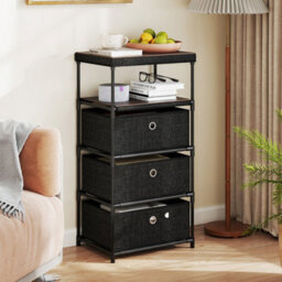 Industrial Organizer Unit Fabric Storage Tower With Wood Top-Black - thumbnail 3