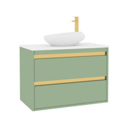 Royal Bathrooms Orion 800mm Mint Sage Wall Hung Plain White Countertop Vanity Unit 2 Drawer With Nova Basin & Brushed Brass Accent Trim - thumbnail 6