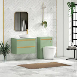 Royal Bathrooms Orion 800mm Mint Sage Wall Hung Plain White Countertop Vanity Unit 2 Drawer With Nova Basin & Brushed Brass Accent Trim - thumbnail 3