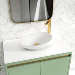 Royal Bathrooms Orion 800mm Mint Sage Wall Hung Plain White Countertop Vanity Unit 2 Drawer With Nova Basin & Brushed Brass Accent Trim - thumbnail 5