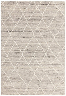 Silver Geometric Wool Handmade Luxurious Modern Wool Rug For Bedroom & Living Room-200Cm X 290Cm