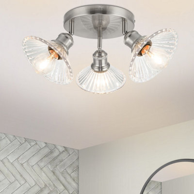 Cosylyte Milan Bathroom 3 Light Modern Ribbed Glass Spotlight - Brushed Nickel - image 1