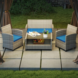 Outsunny 3Pcs Rattan Garden Seat Cushions Pads For Patio Furniture Sky Blue - thumbnail 8