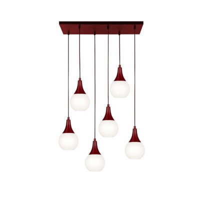 Luminosa Lighting Luminosa Lacrima Cluster Pendant Ceiling Light Burgundy White Glass Shade 6X E27 - image 1