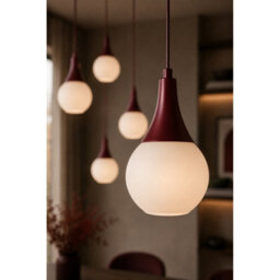 Luminosa Lighting Luminosa Lacrima Cluster Pendant Ceiling Light Burgundy White Glass Shade 6X E27 - thumbnail 3