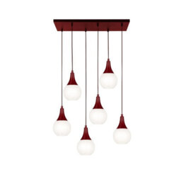 Luminosa Lighting Luminosa Lacrima Cluster Pendant Ceiling Light Burgundy White Glass Shade 6X E27 - thumbnail 1