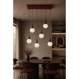 Luminosa Lighting Luminosa Lacrima Cluster Pendant Ceiling Light Burgundy White Glass Shade 6X E27 - thumbnail 2