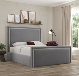 Ds Living Verona Pipping Upholstered Plush Grey Bed - thumbnail 1
