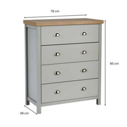 Home Source Avon 4 Drawer 36mm Thick Top Bedroom Storage Chest Grey - thumbnail 6