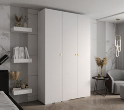 Arte Elegant Inova Ii Hinged Door Wardrobe H2370mm W1500mm D470mm - Versatile White Finish With Gold Round Metal Handles - thumbnail 2