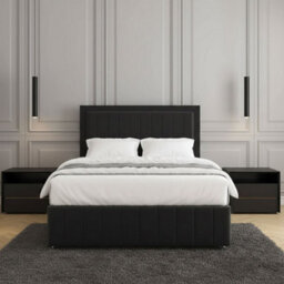 REGIONAL FURNISHINGS Black Plush Velvet Divan Bed Set Upholstered 24Inch Headboard & Footboard & Mattress No Drawers In 3Ft 4Ft 4Ft6 5Ft 6Ft Sizes - thumbnail 3