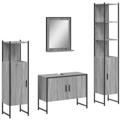 Berkfield Stylish 4 Piece Bathroom Cabinet Set Grey Sonoma Engineered Wood