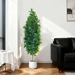 London Boutique 150 Cm Artificial Laurel Tree With White Pot, Faux Topiary Plant, Adjustable Foliage, Potted Indoor Outdoor Decor - thumbnail 6