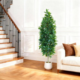 London Boutique 150 Cm Artificial Laurel Tree With White Pot, Faux Topiary Plant, Adjustable Foliage, Potted Indoor Outdoor Decor - thumbnail 7