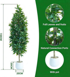 London Boutique 150 Cm Artificial Laurel Tree With White Pot, Faux Topiary Plant, Adjustable Foliage, Potted Indoor Outdoor Decor - thumbnail 3