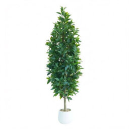 London Boutique 150 Cm Artificial Laurel Tree With White Pot, Faux Topiary Plant, Adjustable Foliage, Potted Indoor Outdoor Decor