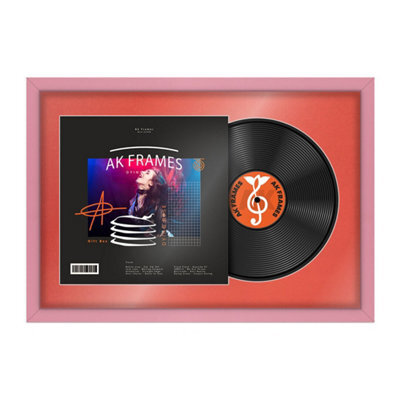 "AK Frames 25X17"" Pink Sleek Vinyl Record Frame With Poppy Red Mount For 12 Inch Lp Cover & Disc - Overlapped Design" - image 1