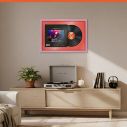 "AK Frames 25X17"" Pink Sleek Vinyl Record Frame With Poppy Red Mount For 12 Inch Lp Cover & Disc - Overlapped Design" - thumbnail 8