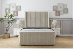 "Sloomy Melbourne Cream Plush Bed Frame With Mattress  With 50"" Upholstered Wingback Headboard 5' King" - thumbnail 1