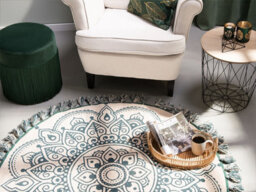 Beliani Round Cotton Area Rug Mandala Pattern 120 Cm Cream And Green Irice - thumbnail 2