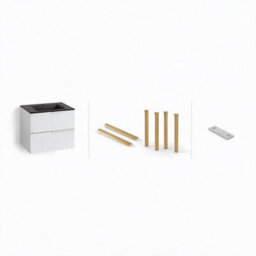 Bathroom City Elvia 600mm White & Gold Vanity Unit With Black Basin - Diamond Front Bathroom Furniture, 2 Soft-Close Drawers - Gold Handle - thumbnail 4