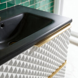 Bathroom City Elvia 600mm White & Gold Vanity Unit With Black Basin - Diamond Front Bathroom Furniture, 2 Soft-Close Drawers - Gold Handle - thumbnail 3