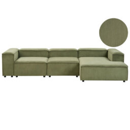 Beliani Modular Corner Sofa 4 Seater Ardal Corduroy Green Left Hand - thumbnail 1