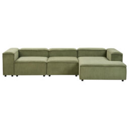 Beliani Modular Corner Sofa 4 Seater Ardal Corduroy Green Left Hand - thumbnail 4