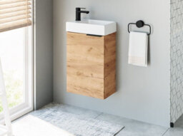 Impact Furniture Wall Hung Bathroom Cabinets Set 400mm Vanity Unit With Basin Wall Mirror Cabinet Oak Effect Small Narrow Furniture Avir - thumbnail 4
