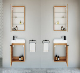 Impact Furniture Wall Hung Bathroom Cabinets Set 400mm Vanity Unit With Basin Wall Mirror Cabinet Oak Effect Small Narrow Furniture Avir - thumbnail 2