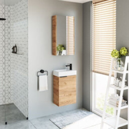 Impact Furniture Wall Hung Bathroom Cabinets Set 400mm Vanity Unit With Basin Wall Mirror Cabinet Oak Effect Small Narrow Furniture Avir - thumbnail 8