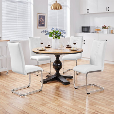 Yaheetech 2Pcs White Faux Leather Dining Chairs With Metal Legs - image 1