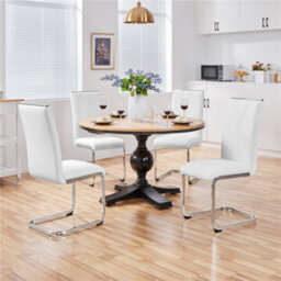 Yaheetech 2Pcs White Faux Leather Dining Chairs With Metal Legs