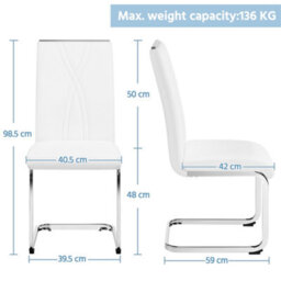 Yaheetech 2Pcs White Faux Leather Dining Chairs With Metal Legs - thumbnail 4
