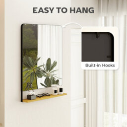 Homcom Decorative Mirror With Wood Shelf, Industrial Wall Mirror, Black - thumbnail 5