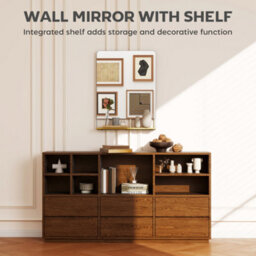 Homcom Decorative Mirror With Wood Shelf, Industrial Wall Mirror, Black - thumbnail 4