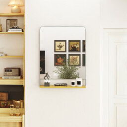 Homcom Decorative Mirror With Wood Shelf, Industrial Wall Mirror, Black - thumbnail 8