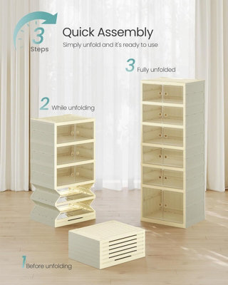 LEDREM Shoe Cabinet, Slim Foldable Shoe Rack Organiser, Clear Door, For 12 Pairs, For Boots, Trainers, Hallway, 6 Tiers, Cream White - image 1