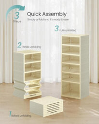 LEDREM Shoe Cabinet, Slim Foldable Shoe Rack Organiser, Clear Door, For 12 Pairs, For Boots, Trainers, Hallway, 6 Tiers, Cream White - thumbnail 4