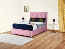 UKBEDFURNITURE Sunrise Pink Plush Valvet Upholstered Gas Lift Ottoman Storage Bed -  With 48 Inch Headboard - thumbnail 1