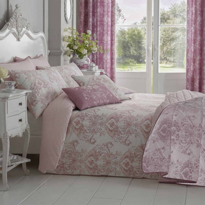 Homescapes Pink French Toile Patterned Duvet Cover Set, King - image 1